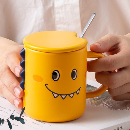 [BAZAR056] bazar Z - Set taza ceramica + cucharita diseño dino rosa 430ml