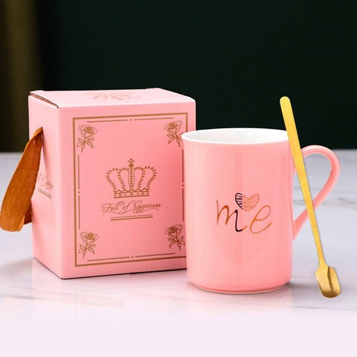 [BAZAR059] bazar Z - Set taza ceramica + cucharita diseño princess rosa