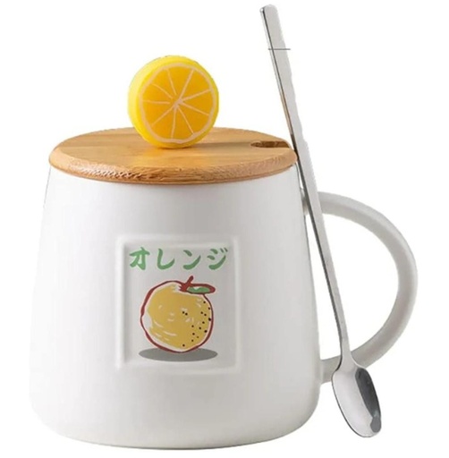 [BAZAR061] bazar Z - Set taza ceramica + cucharita diseño sweet fruits limón 400ml