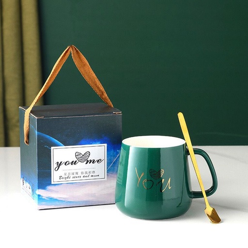 [BAZAR062] bazar Z - Set taza ceramica + cucharita love you green (verde)